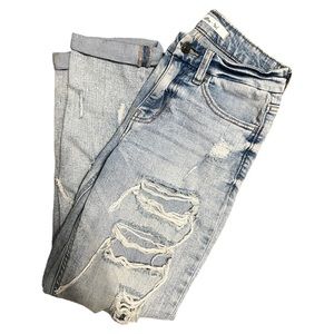 Willow and Root Distressed High Rose Ankle Straight Jeans Size 24
